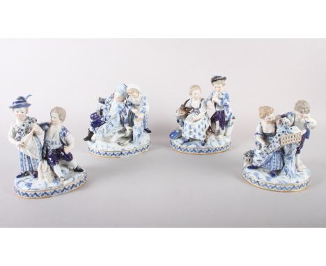 Four 19th century Meissen porcelain figures, tallest 6" high (damages and losses)Condition:Man & Lady with box: Chips to deco