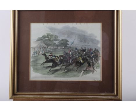 Val Davis: a colour print, swans on a pond, 14" x 21 1/2", in stained wood frame, and six other pictures, including a coloure