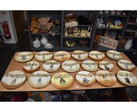 A good selection of ceramic display plates by Royal Doulton in the Dickens Ware or Series ware designs