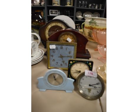 A selection of mantle and similar clocks including early motor car dashboard clock by Smiths