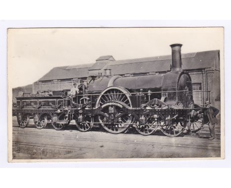 Postcard-Railway-Early Victorian 4-2-2 Tender Engine with outside location, RP postcard, by F Moore's