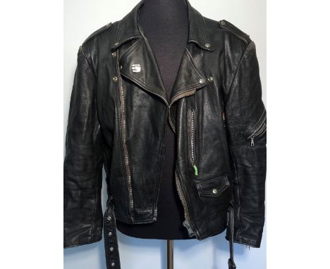 PUNK ERA FASHION - LEATHER JACKET. An original 'Canskor' Polish jacket likely circa late 1970s and early 1980s. Sizing label 
