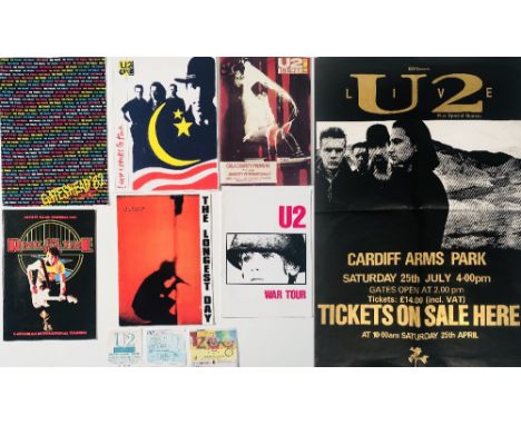 U2/THE POLICE TOUR MEMORABILIA. Six assorted programmes, three ticket stubs,a folded poster for Cardiff Arms Park, 25th July 