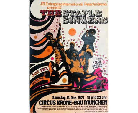 STAPLE SINGERS POSTER. An original poster for The Staple Singers and Joe Tex in Munchen, 1971. Measures 23 x 33". In VF condi