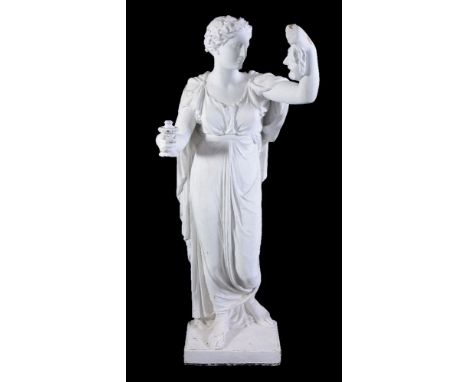 A painted plaster figural lamp holder in the form of a maiden in the Neoclassical taste, second quarter 19th century, in the 