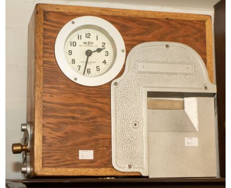 A good desk top autograph time recorder clocking in clock by Blick Time Recorders Ltd London. Fusee movement. Contained in an
