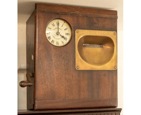 A good desk top GLEDHILL BROOK, Huddersfield, Autograph time recorder by contained in a mahogany-style case, 14" x 16" x 7.5"
