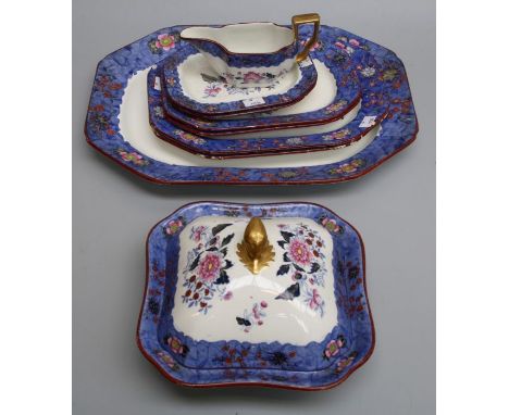 A Copeland Late Spode part dinner service, comprising two sauce and vegetable tureens, 43cm meat platter, three smaller pairs