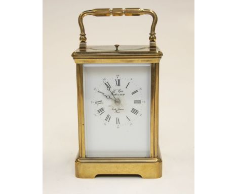 L 'Epee Saint Luxanne, French repeating carriage clock with original leather case by Twin spring movement chimney on a gong w