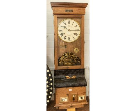 A good National Time Recorder Co Ltd London, wall industrial time recorder/ clocking-in clock with fusee movement. A 9" dial 