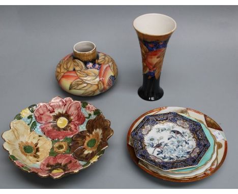 A Colclough tea service decorated with trailing pale blue flowers, two Franz porcelain dishes, various Imari and other plates