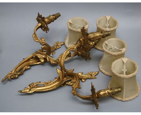 A pair of Louis XV style gilt metal light wall appliques, h30cm