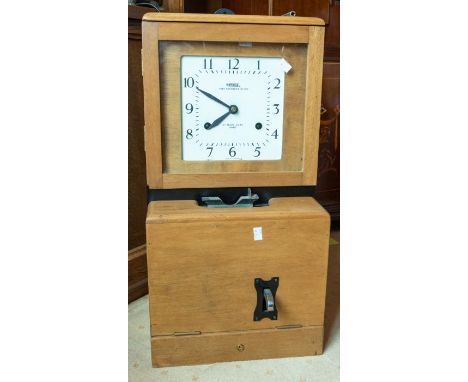 *** RE OFFER JULY £50-80***
A modern National Time Recorders industrial clocking-in clock. Contained in beech-style case 14" 
