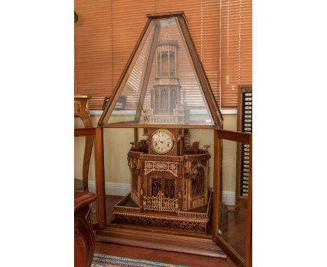 A large Cathedral style clock inscribed S A Gent. An interesting church or cathedral clock depicting a large church or cathed