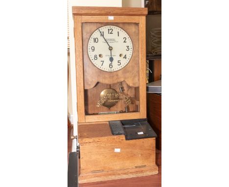 An Edwardian desk or wall autographed National Time Recorder Co Ltd industrial time recorder/ clocking-in clock. Restored con