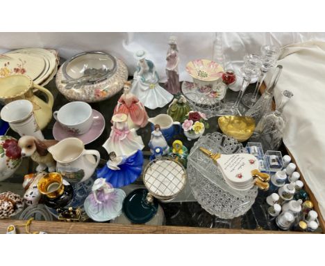 A Royal Doulton figure Elaine HN3214 together with other Doulton and Coalport figures, thimbles, commemorative china, lemonad
