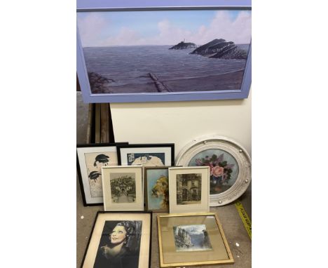 Graham ClarkeA beach scene with a lighthouse on an outcropOil on canvasSignedTogether with a collection of paintings and prin
