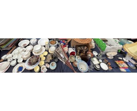 A 19th century part tea service together with a large fan, coins, medallions, flatwares, carnival glass, other glasswares etc