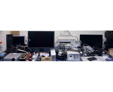 A large lot including a PLUS U7-132 projector, computer monitors, computer accessories, printers, cables etc, (All Sold As Se
