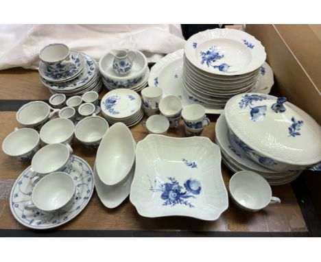 A Royal Copenhagen porcelain part tea and dinner service decorated with blue flowers together with assorted continental blue 