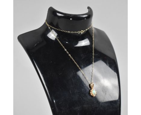 A 14ct Gold Pendant Mounted with Opal and Diamond, on a 9ct Gold Chain, 1.5gms 