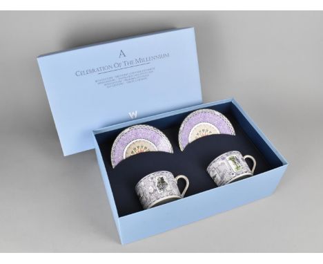 A Boxed Wedgwood Set of Two Cups and Saucers, A Celebration of the Millennium 