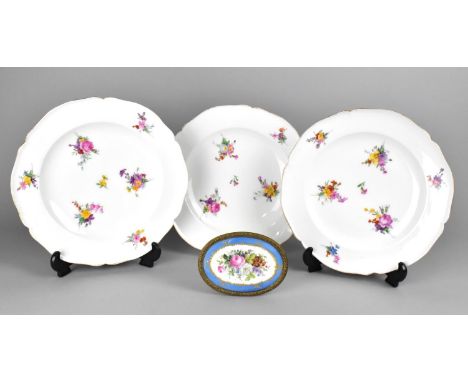 Three K.P.M Porcelain Plates Decorated with Floral Sprays, 25cm Diameter Together with a Gilt Mounted Hand Painted Porcelain 