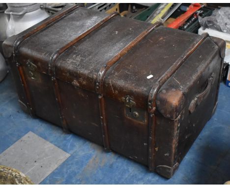 A Vintage Travelling Trunk with Leather and Canvas Covering, 92cms Wide 