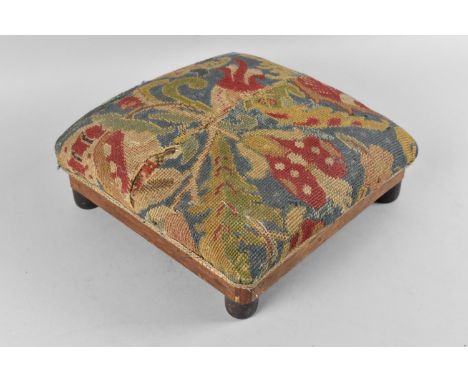 A Vintage Tapestry Topped Square Footstool, 27cms Wide 