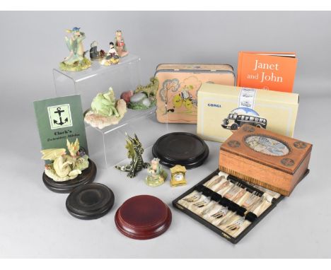 A Collection of Various Items to Comprise Art Nouveau Decorated Glove Box, Wooden Stands, Corgi Classic Commercials Bus, Drag