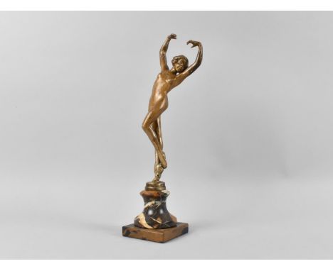 A Gilt Sprayed Spelter Figure after Josef Lorenzl, Art Deco Dancing Nude, Inscribed "Vivian" Verso, Set on Marble Base, Foot 
