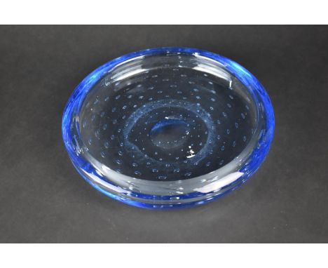 A Whitefriars Blue Art Glass Bullicante Bowl by Geoffrey Baxter c.1960's, 25cm diameter