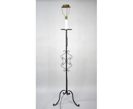 A Mid 20th Century Wrought Iron Standard Lamp on Tripod Base 