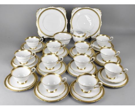 A Tuscan Gilt on Black Greek Key Trim Decorated Tea Set Manufactured for Harrods Ltd to Comprise Twelve Cups, Twelve Saucers,