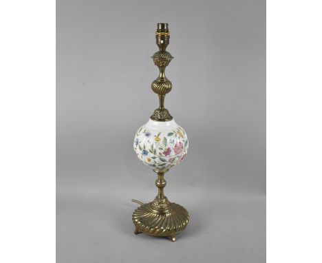 A Late 20th Century Brass and Porcelain Table Lamp Base, Haddon Hall Pattern by Minton, 52cms High 