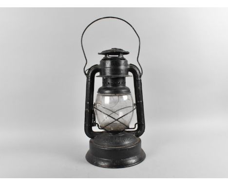 A Vintage Black Painted Hurricane Lamp 