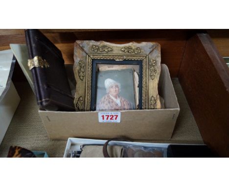 European School, bust-length portrait miniature of a lady wearing a shawl and lace bonnet indistinctly signed M...Riviere and