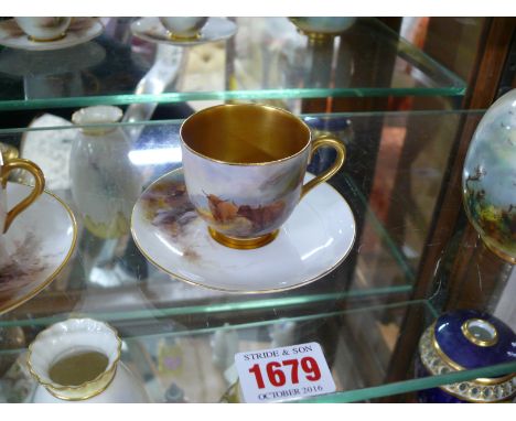 A Royal Worcester cabinet cup and saucer, circa 1912, painted with highland cattle, by H Stinton. Condition Report: No visibl