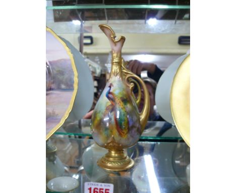 A Royal Worcester ewer, circa 1913, painted with a pheasant by A Watkins, 20.5cm high. Condition Report: No visible signs of 