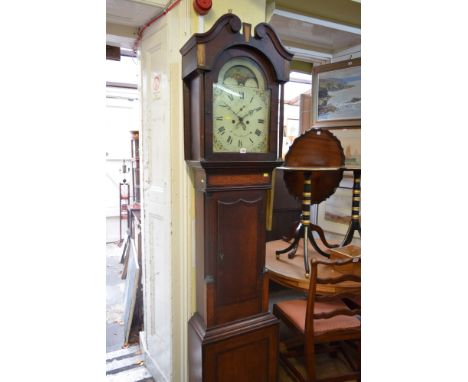 An early 19th century Welsh oak and mahogany 8 day longcase clock, the 13in painted dial with moonphase arch, indistinctly in