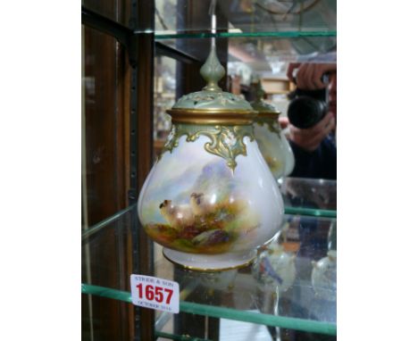 A Royal Worcester pot-pourri vase and pierced cover, circa 1912, of quatrelobe form, painted with a pair of sheep in a highla