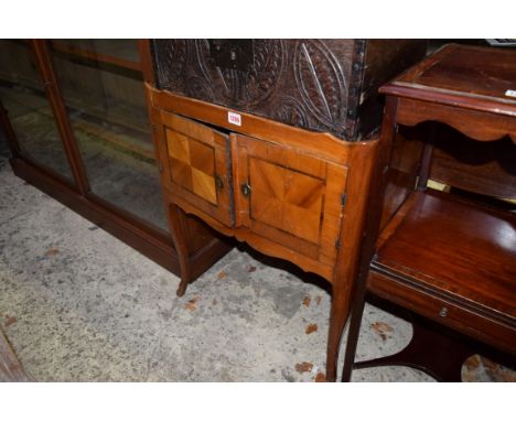 An antique French fruitwood tray top commode, 57cm wide. 