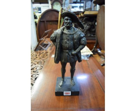 An antique bronze figure of Henry VIII, on slate base, total height 34cm.