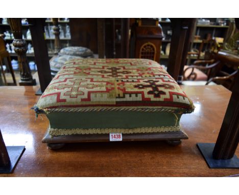 A late 19th century tapestry upholstered square footstool. 