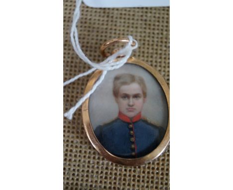 European School, bust length portrait miniature of a gentleman wearing a blue military tunic with red collar and brass button