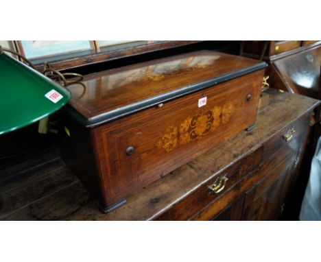 A late 19th century Swiss rosewood and inlaid bells in view cylinder music box, with 16 inch cylinder and lever wind movement