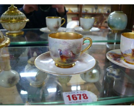 A Royal Worcester cabinet cup and saucer, circa 1926, painted with pheasants in a landscape, by James Stinton. Condition Repo