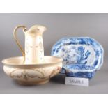 A 19th century blue and white floral patterned platter, 16" wide, a Copeland Spode "Italian" pattern