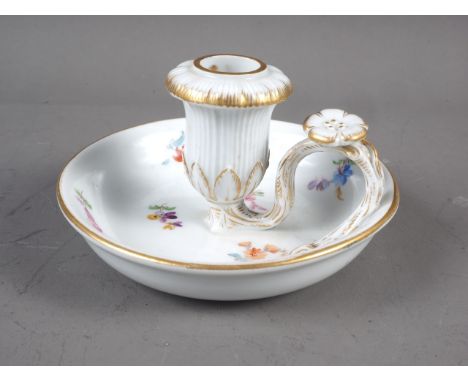 A 19th century Meissen floral decorated chamber candlestick, 2 1/2" high 