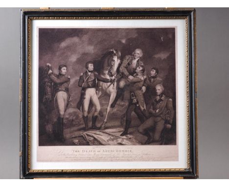 After George Morland: an early 19th century mezzotint, "Jack in the Bilboes", and a print of the death of Abercrombie, in ebo